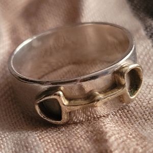 Horse Bit Wide Band Silver/Brass Ring Size 6